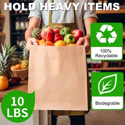 Brown Kraft Paper Gift Bags with Handles - 100 Pcs