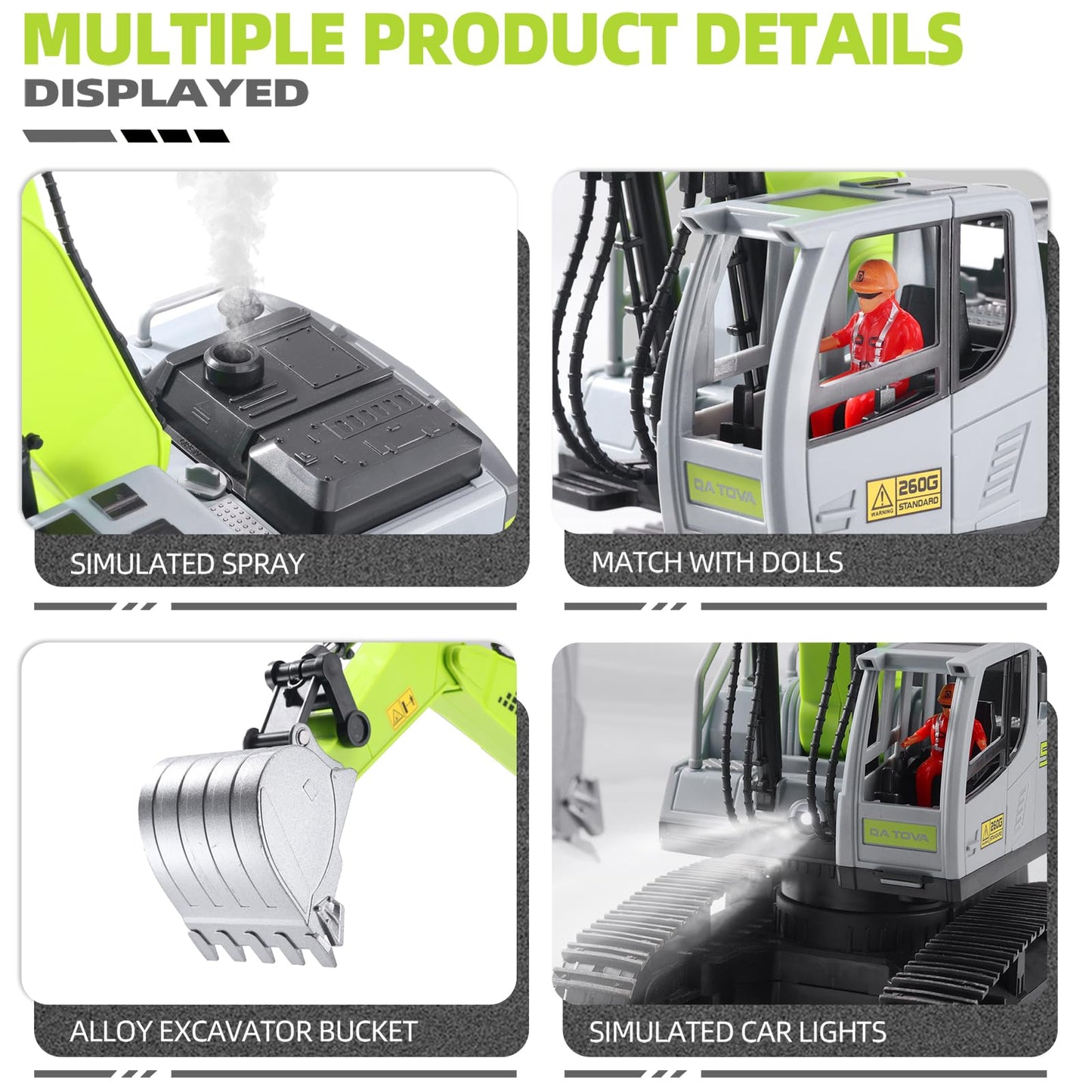 Remote Control Excavator with Metal Shovel & Lights