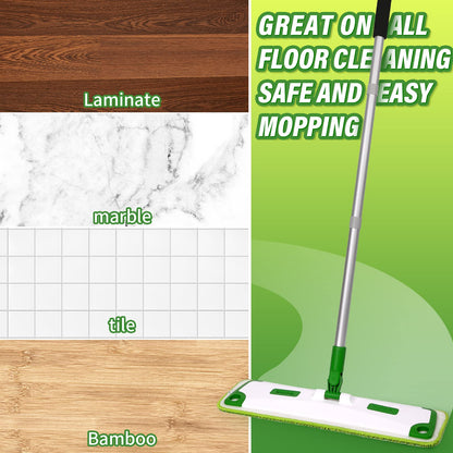 Microfiber Floor Mop for Floor Cleaning, 2 Washable Reusable Pads and 2 Disposable Sweeper Cloth for Wet Dry Flat Mop with 360 Degree Swivel Head Dust Mops Great for Hardwood Laminate Wood Tile