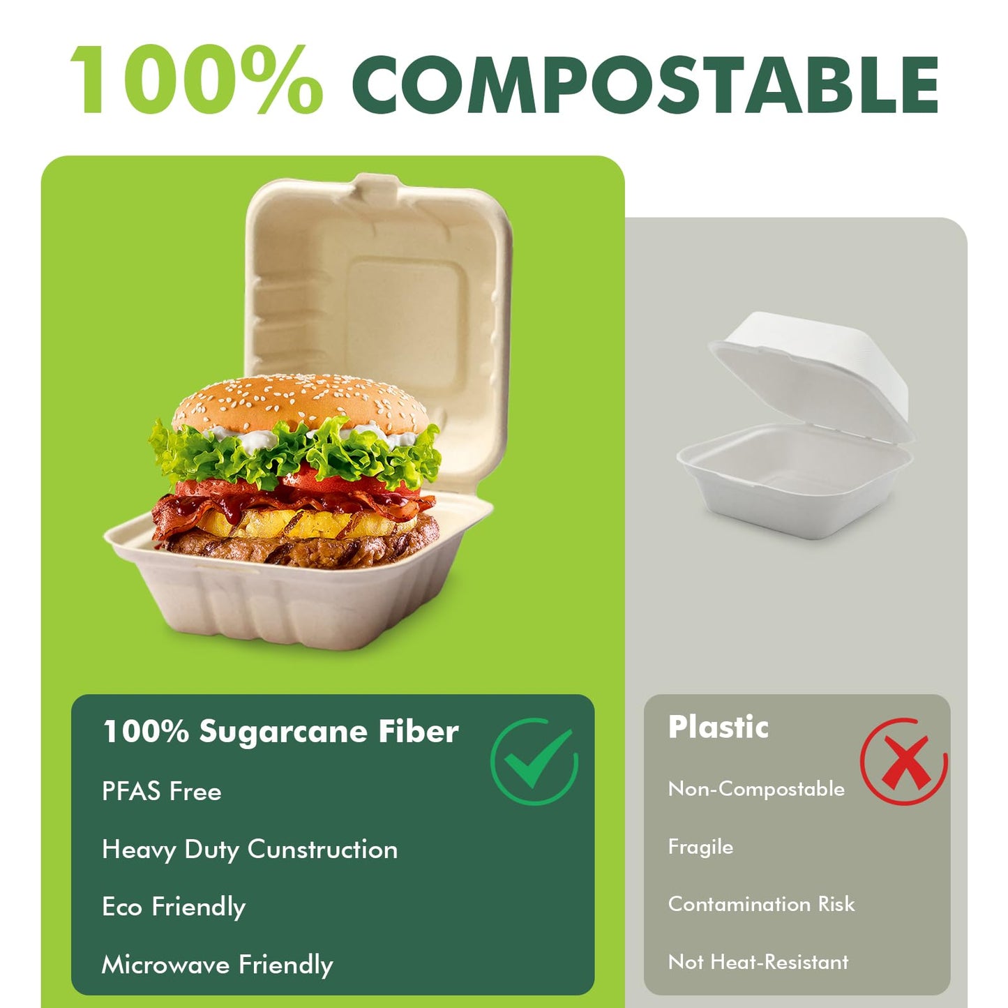 Compostable To Go Food Containers 50-Pack