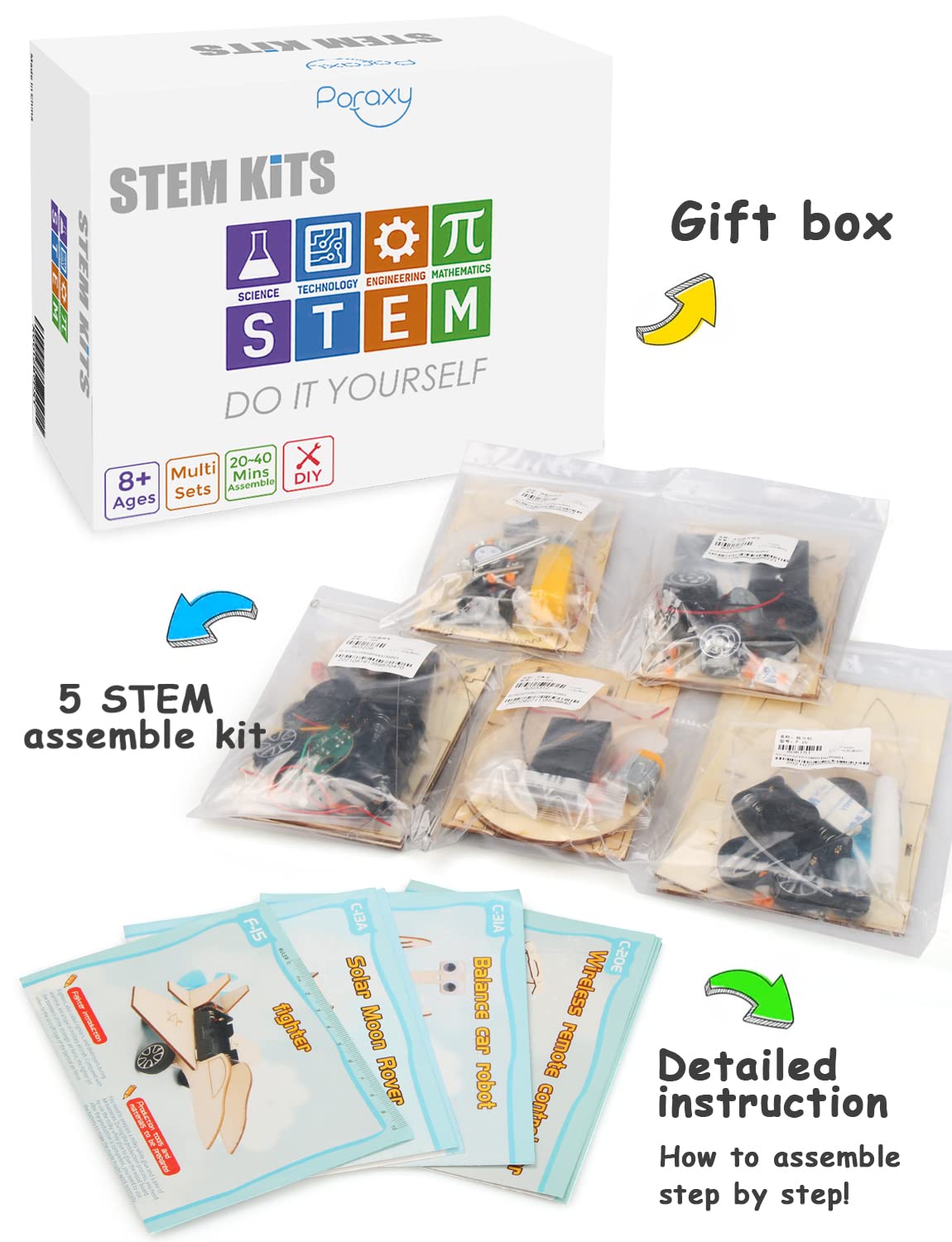 Poraxy 5-in-1 STEM Wooden Car Building Kit