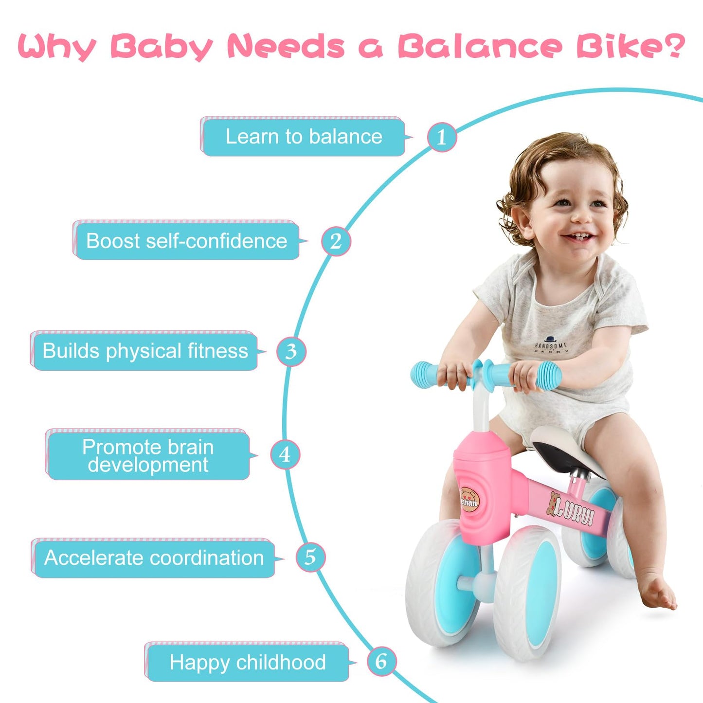 Baby Balance Bike for 1 Year Old Boys Girls 10-24 Month Toddler Balance Bike,Infant First Walking Bike,Toddler Training Bike,No Pedal 4 Silence Wheels,First Birthday Gifts (Pink)