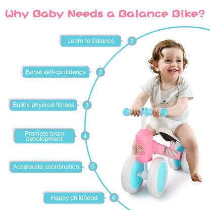 Baby Balance Bike for 1 Year Old Boys Girls 10-24 Month Toddler Balance Bike,Infant First Walking Bike,Toddler Training Bike,No Pedal 4 Silence Wheels,First Birthday Gifts (Pink)