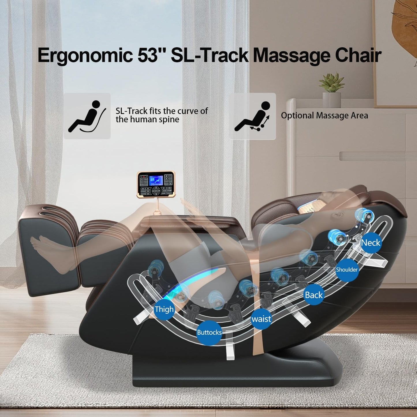 QOOQI Full Body Massage Chair, Zero Gravity Massage Chair, Automatic Shoulder Height Detection Massage Chair Recliner with Foot Rollers, Built-in Heater, Bluetooth Player for Home, Office.