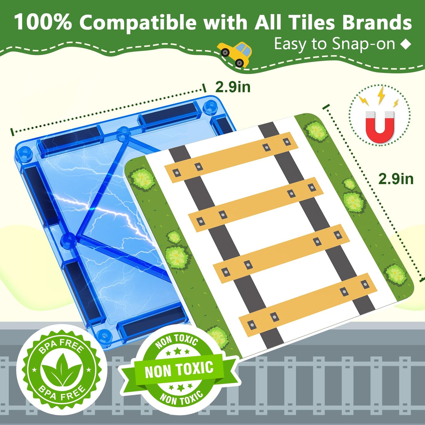 90PCS Magnetic Tile Road Toppers Playset for Kids