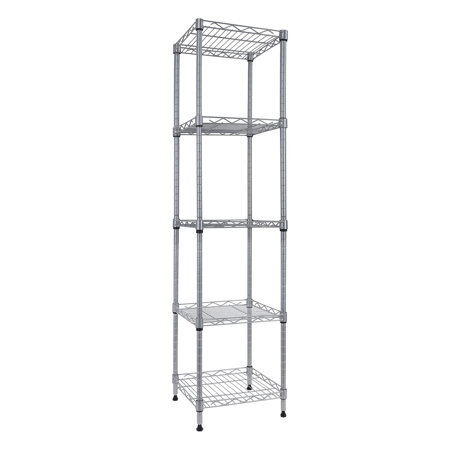 GIOTORENT 5 Tier Standing Shelving Metal Units, Adjustable Height Wire Shelf Display Rack for Laundry Bathroom Kitchen 11.8 W x 11.8 D x 50 H (5-Tier, Silver)