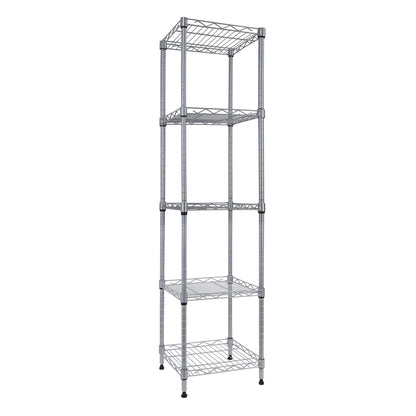 GIOTORENT 5 Tier Standing Shelving Metal Units, Adjustable Height Wire Shelf Display Rack for Laundry Bathroom Kitchen 11.8 W x 11.8 D x 50 H (5-Tier, Silver)