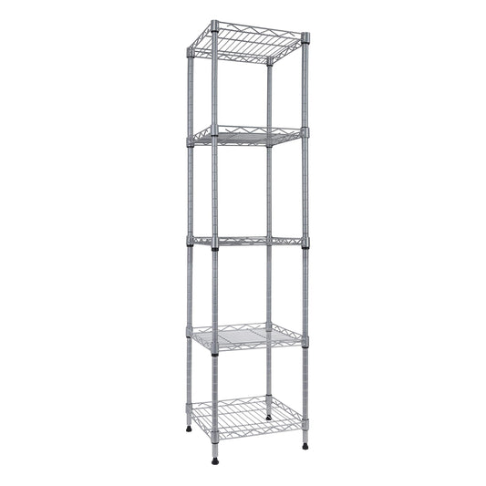 GIOTORENT 5 Tier Standing Shelving Metal Units, Adjustable Height Wire Shelf Display Rack for Laundry Bathroom Kitchen 11.8 W x 11.8 D x 50 H (5-Tier, Silver)