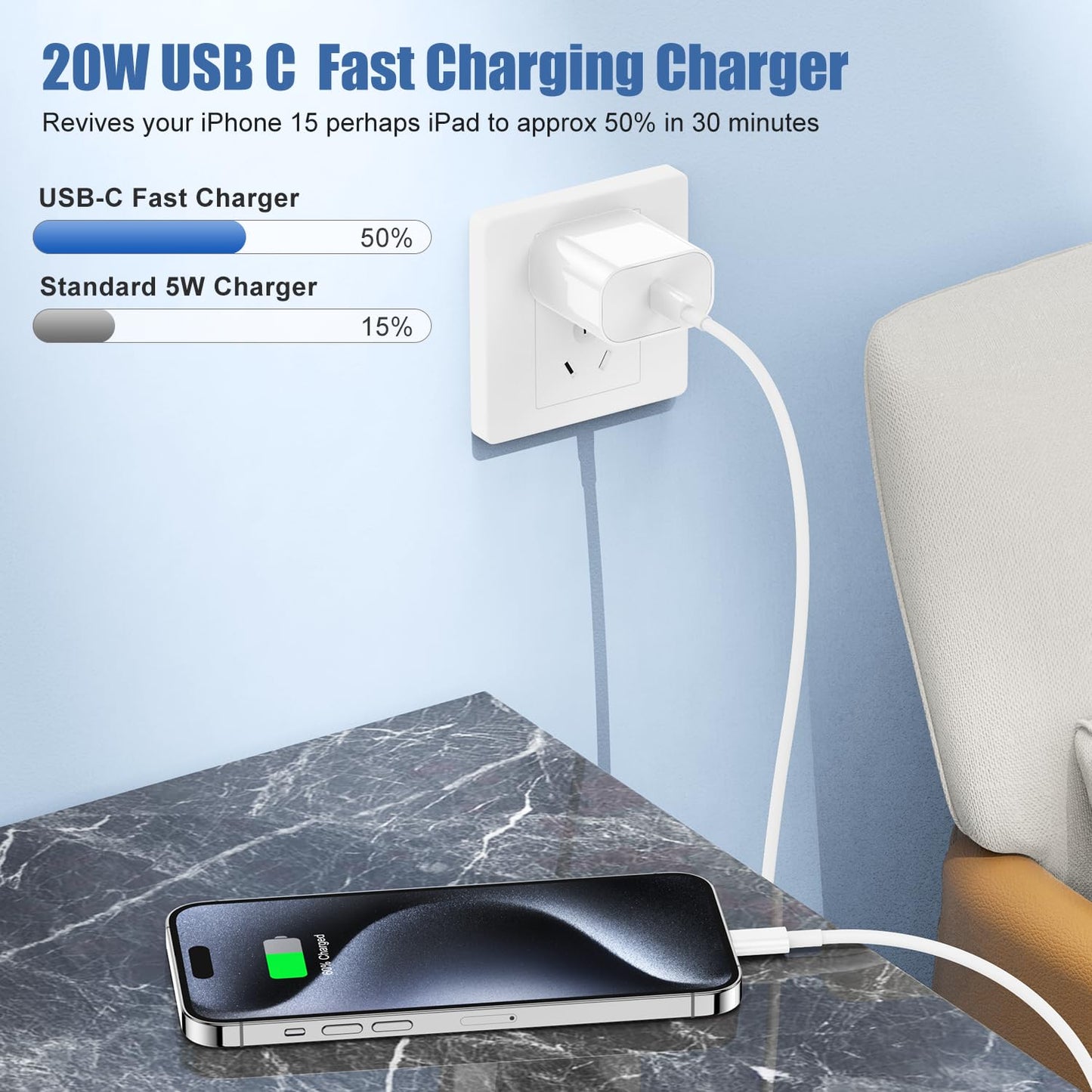 10ft QZIIW USB C iPhone Charger Cable