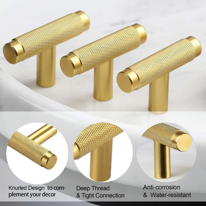 AITITAN 10 Pack Gold Cabinet Knobs Gold Knobs for Cabinets and Drawers - 2 Inch Length Single Hole T Bar Cabinet Knobs Gold, Brass Drawer Knobs and Gold Dresser Knobs