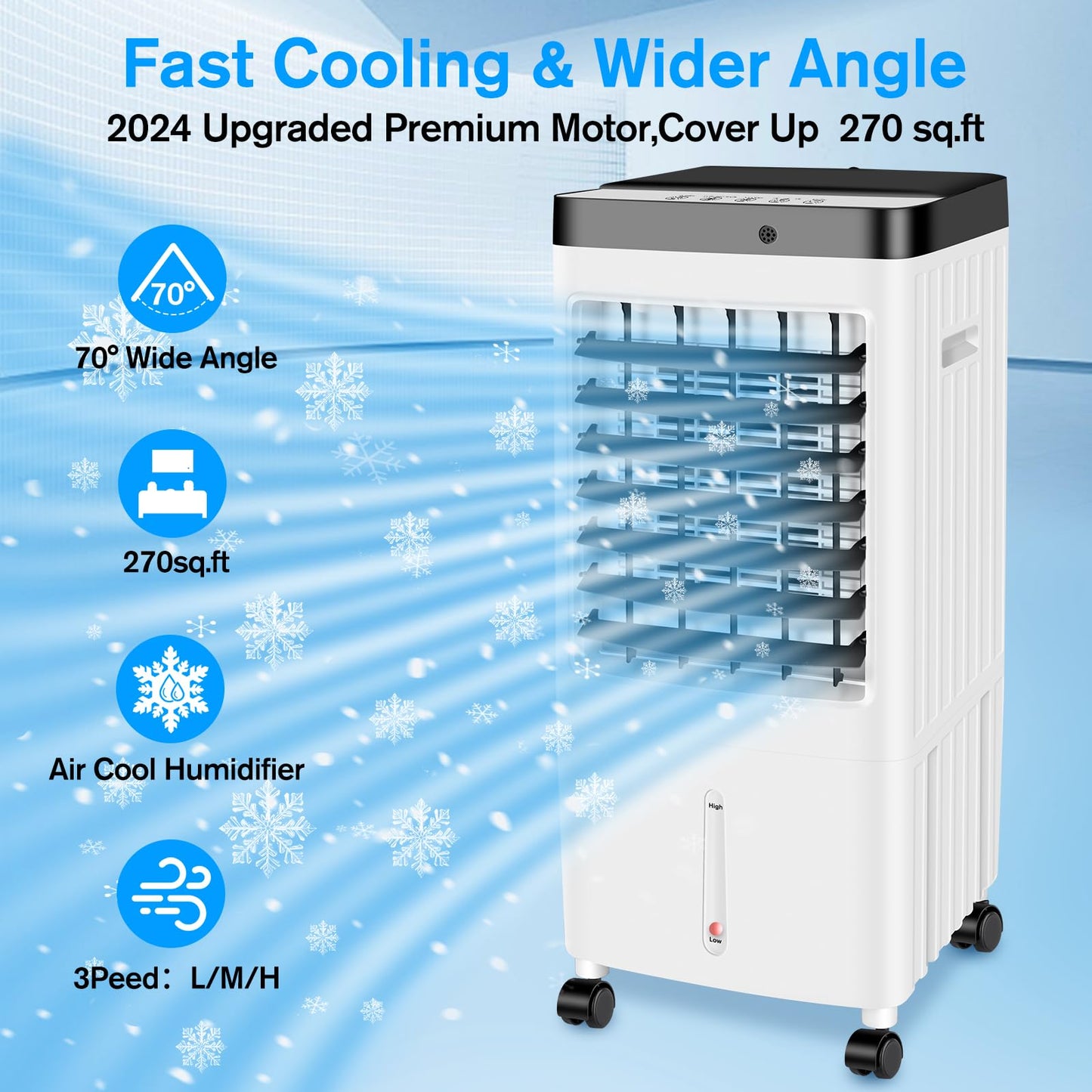 Portable Air Conditioners,20H Cooling Time Room Air Conditioners,3 IN 1 Swamp Cooler with 3.2 Gal Water Tank,Ac Unit with Timer,3 Speeds,75° Oscillation,Air Cooler for Room/Kitchen/Bedroom/Garage