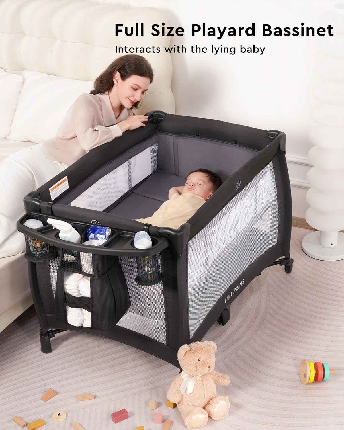 LILLEPRINS 4-in-1 Portable Baby Playpen with Bassinet