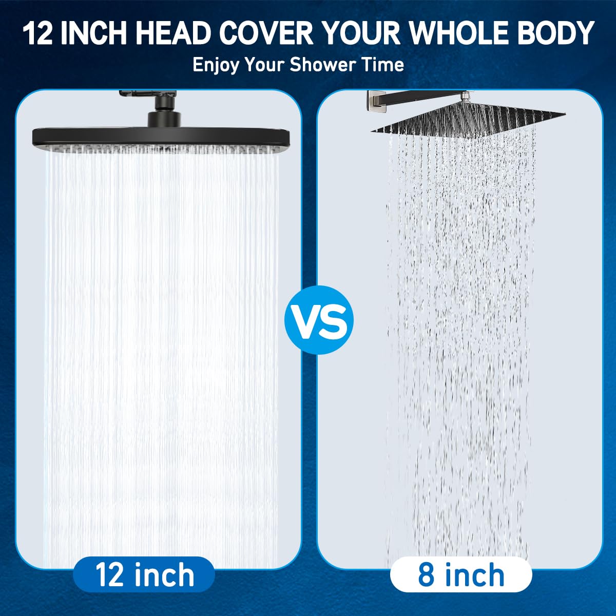 Shower Head 12 Inch, High Pressure Rainfall Shower Head/Handheld Shower Combo with Extension Arm, 6 Settings Anti-leak Shower Head with Holder, Hose, Height Adjustable Dual Shower Head, Matte Black