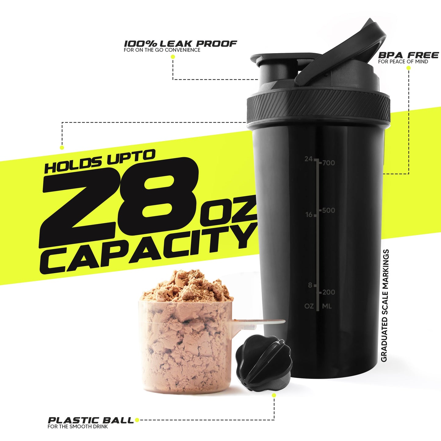 KICHLY 28oz Protein Shaker Bottle with Storage