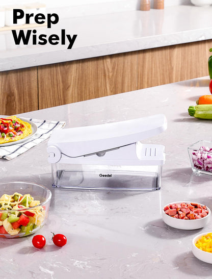 Geedel Vegetable Chopper, Onion Chopper Pro Food Chopper, Kitchen Vegetable Slicer Dicer Cutter, Veggie Chopper with container for Salad Onion Potato Carrot (2 in 1, White)