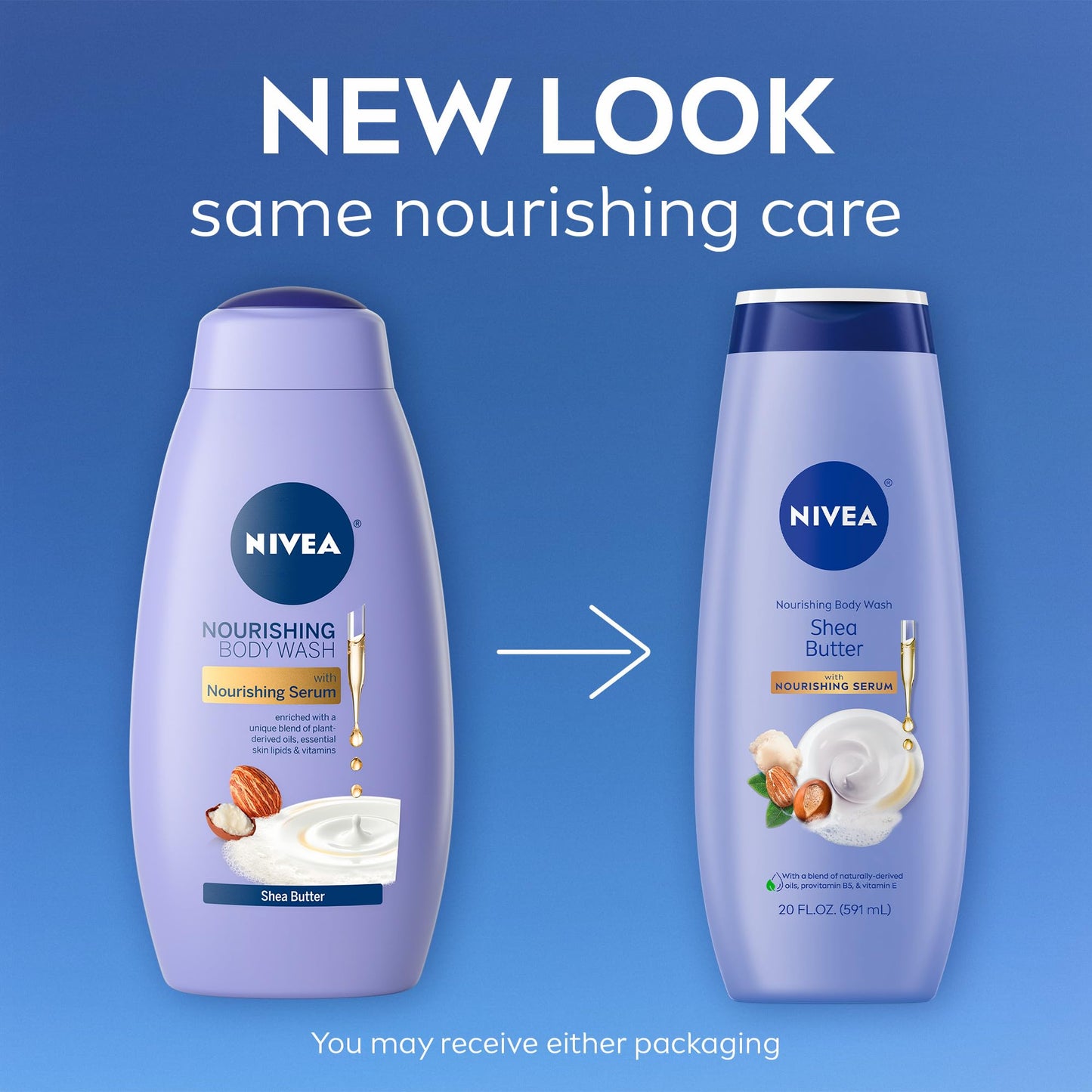 NIVEA Shea Butter Nourishing Body Wash, Moisturizing Body Wash with Nourishing Serum, Plant-Derived Oils, Essential Skin Lipids and Vitamins, 20 Fl Oz Bottle