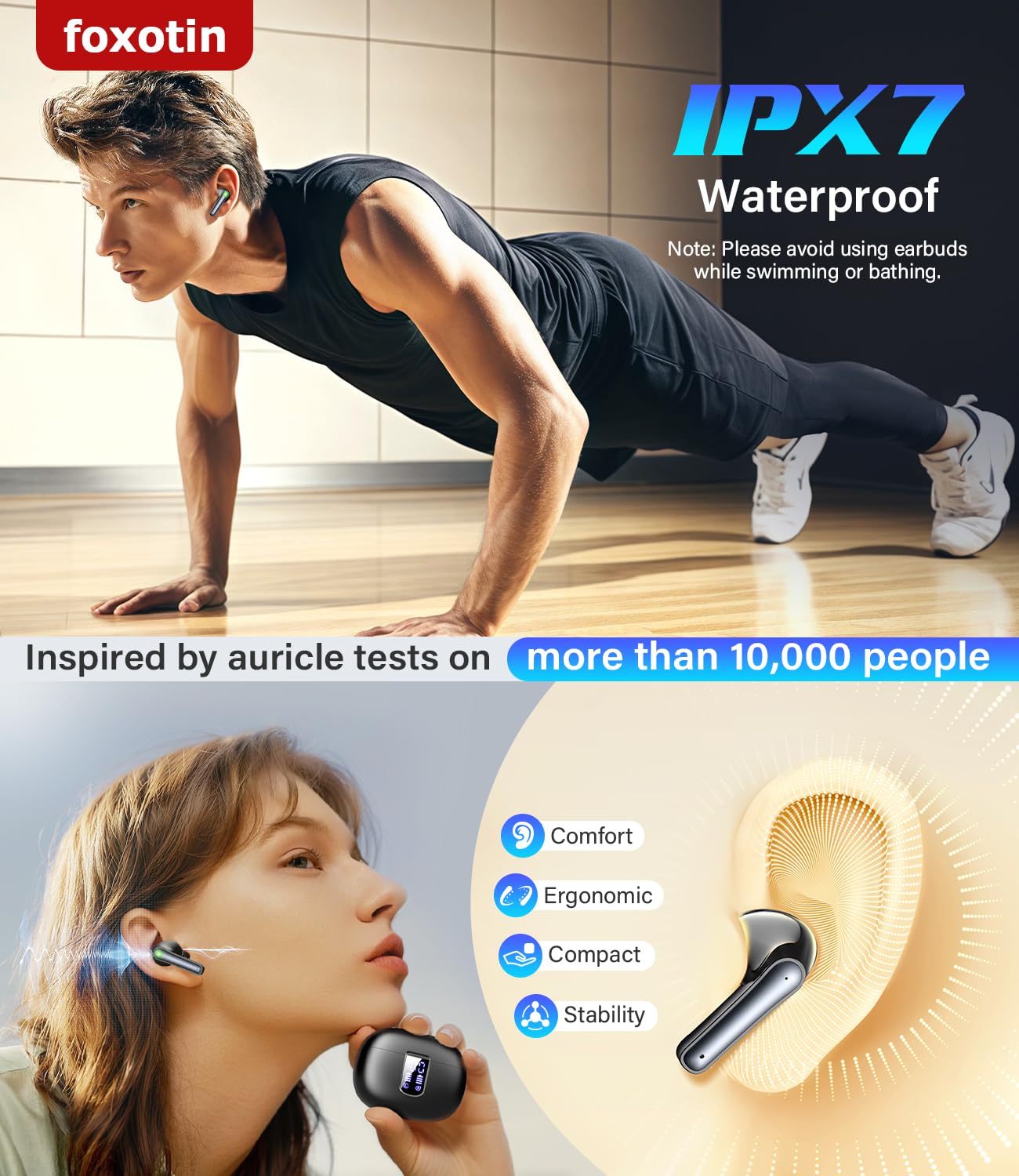 Wireless Earbuds with 48H Playback, Waterproof
