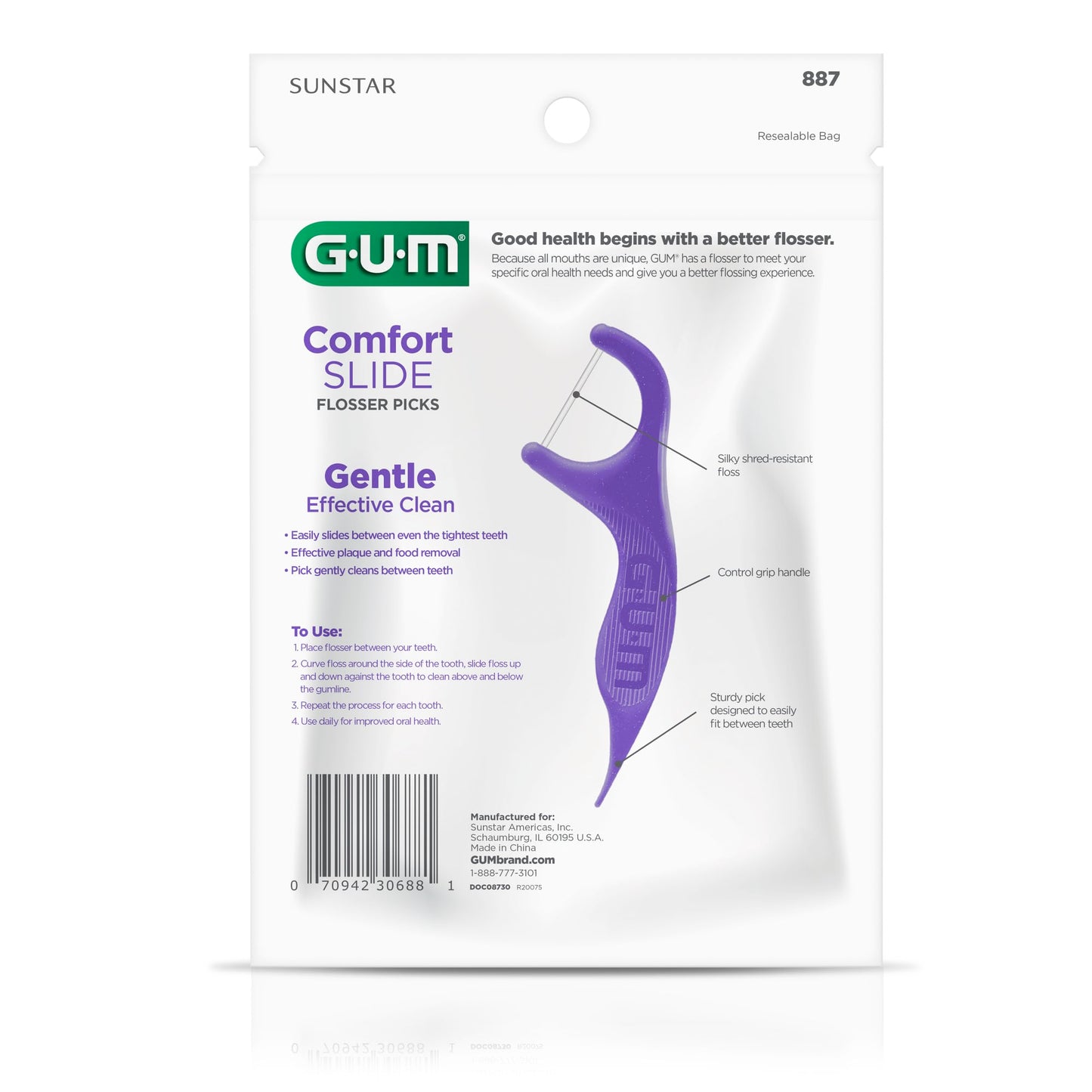 GUM Comfort Slide Floss Picks, Mint Flavor, 120ct