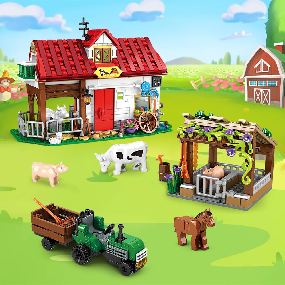 Animal Building Block Kit with Tractor Tools