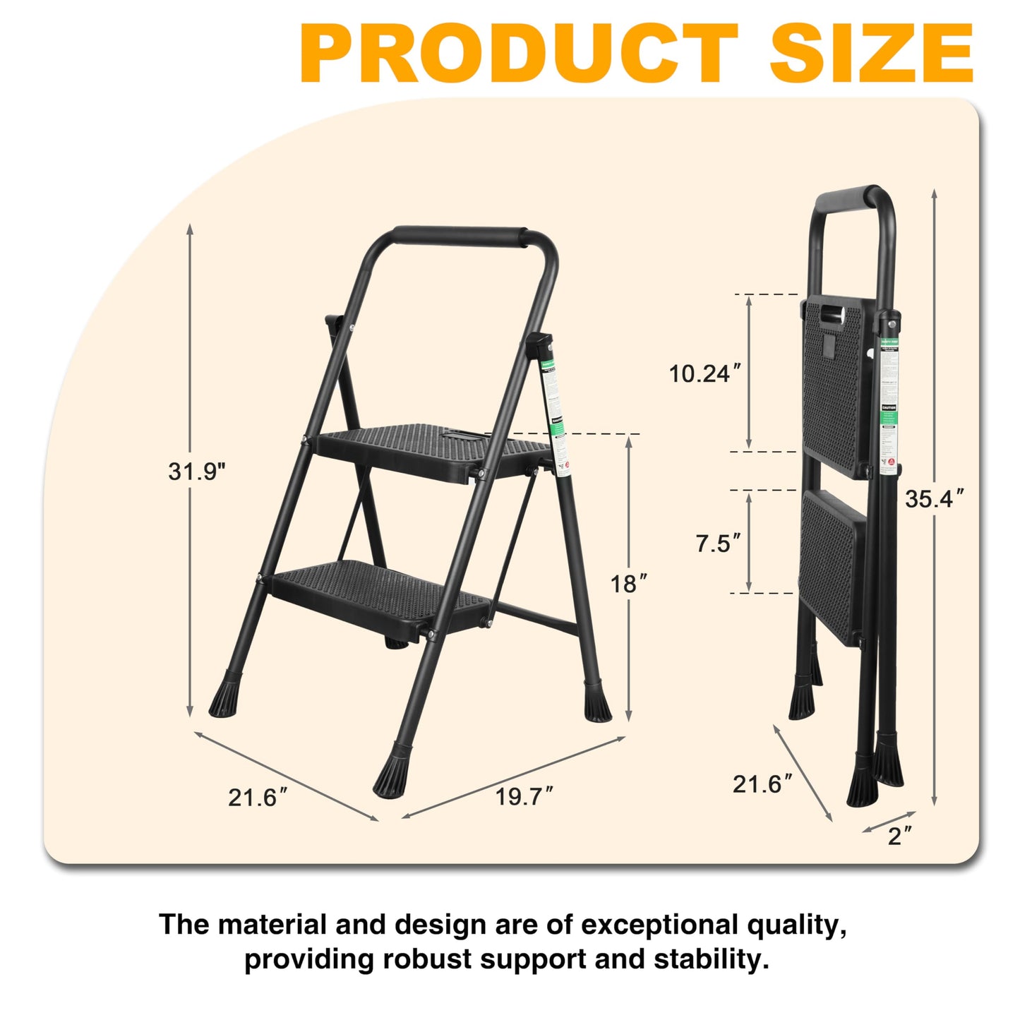 2 Step Folding Steel Ladder with Handgrip
