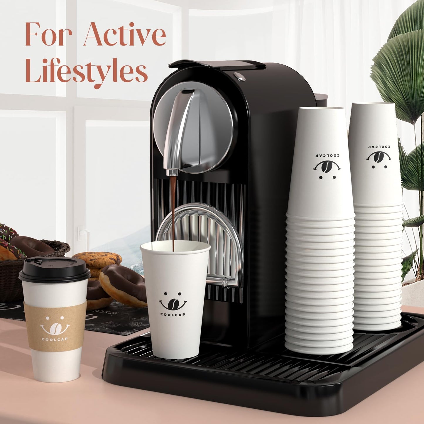 16 Oz Paper Coffee Cups with Lids - 100 Pack