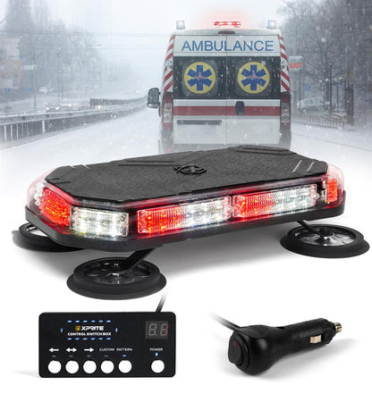 Xprite 42 LED Roof Top Strobe Light, High Visibility Emergency Hazard Warning Flashing Light Bar w/Control Panel for Firefighter POV Ambulance Vehicle Trucks - White Red