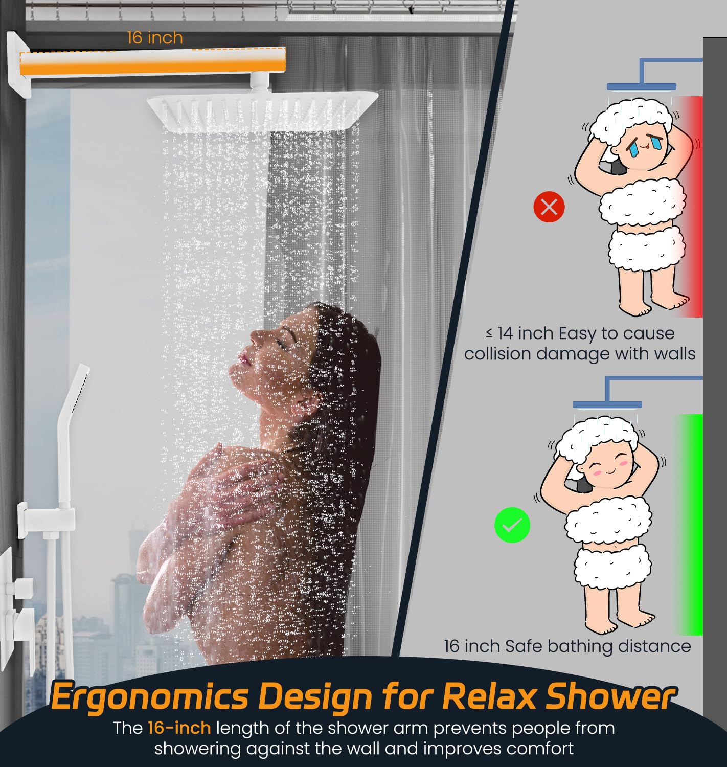 SR SUN RISE White Square Rainfall Shower Head and Handle Set, Wall Mounted Shower Fixtures, Metal Shower Faucet Trim Repair Kits (With Shower Valve) 10 Inches