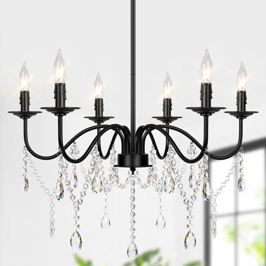 6-Light Farmhouse Crystal Chandelier for Home