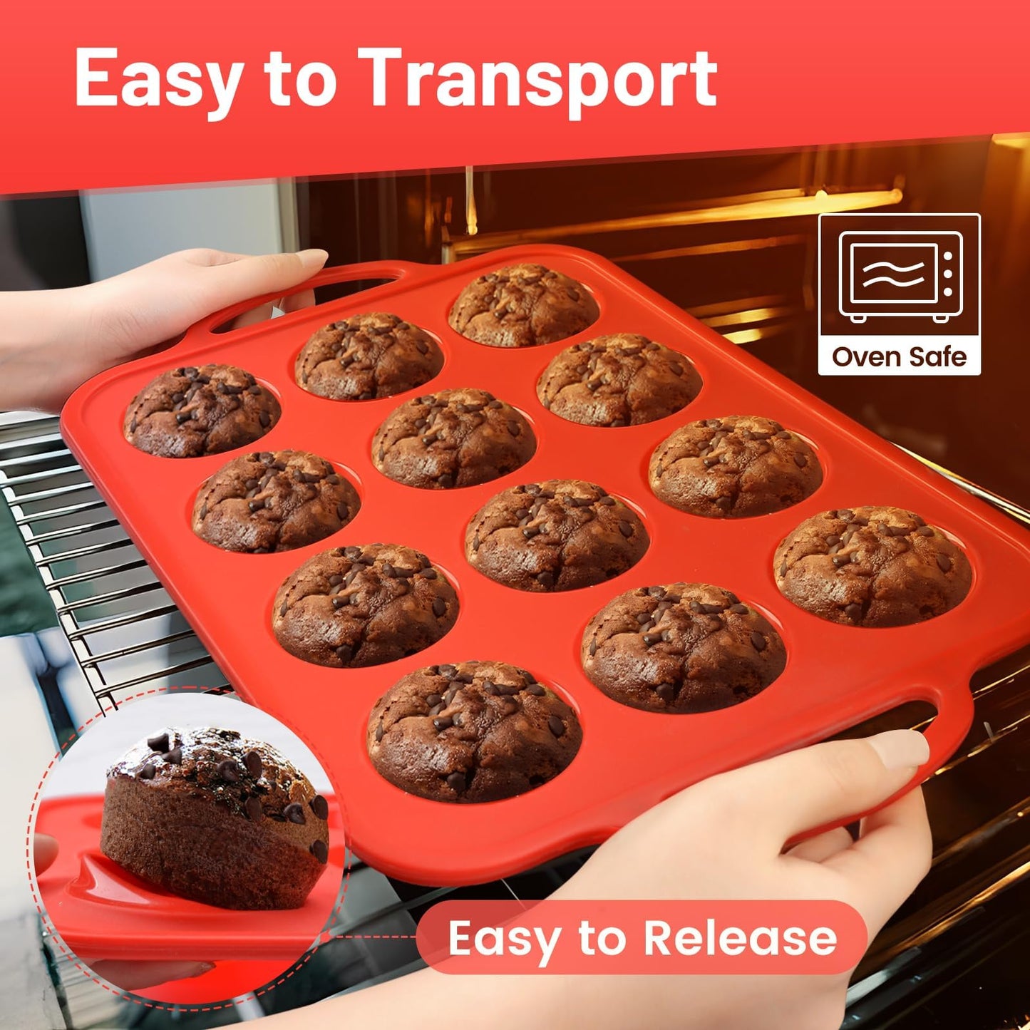 Vinino Silicone Muffin Pan, 12-Cup BPA Free