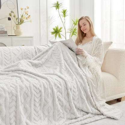 Cozy Bliss Plush Faux Fur Throw Blanket 50x60