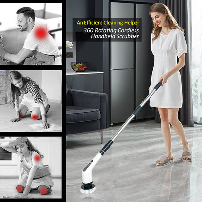 ZLPMARY Electric Spin Scrubber, Cordless Bath Tub Power Scrubber with 8 Replaceable Drill Brush Heads, Shower Cleaning Brush with Adjustable Handle for Bathroom, Tile Floor & Car, White, (ANS-8050)