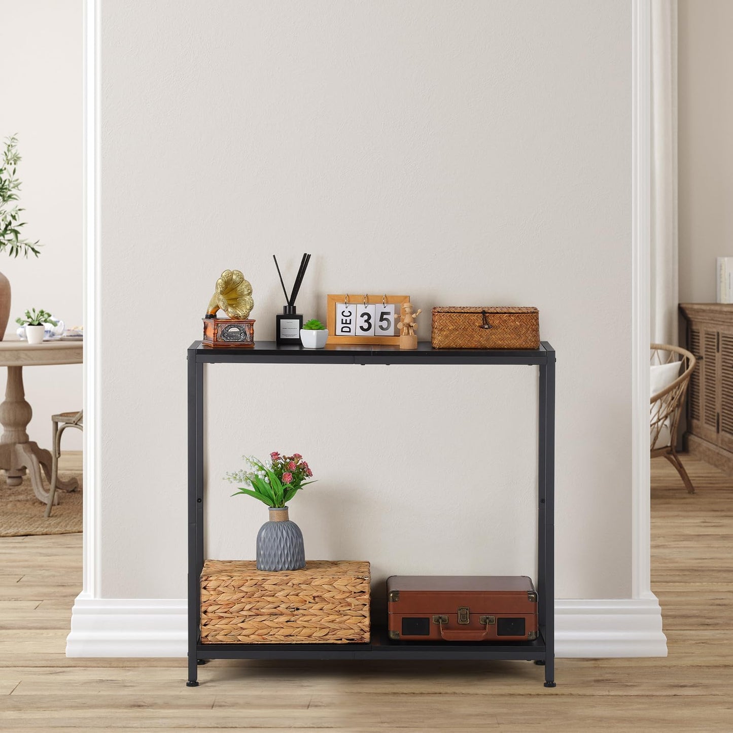 2 Tier Console Table, Couch Table, Narrow Sofa Table Entryway Table with Shelves, Entrance Table for Hallway, Living Room, Office, Foyer, Corridor, Black