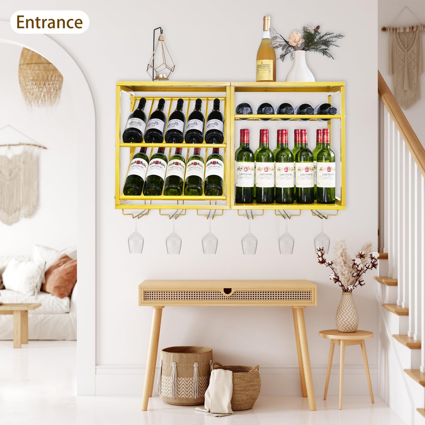20-Bottle Wall Mounted Wine Rack with Glass Holders