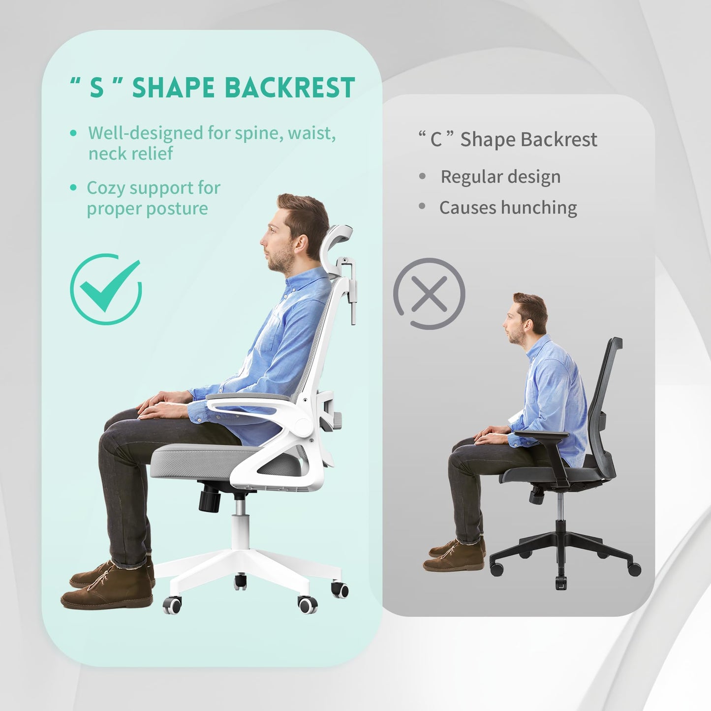 Ergonomic Office Chair, Adjustable Lumbar Support & Rotatable Headrest, 90° Flip-Up Armrests – Breathable Mesh Desk Chair with Thickened Cushion, 360 Swivel – Easy Assemble for Home/Gaming/Office