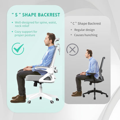 Ergonomic Office Chair, Adjustable Lumbar Support & Rotatable Headrest, 90° Flip-Up Armrests – Breathable Mesh Desk Chair with Thickened Cushion, 360 Swivel – Easy Assemble for Home/Gaming/Office