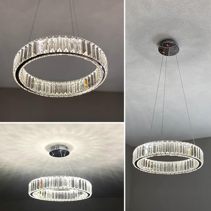 Modern Crystal Chandeliers for Dining Rooms Glass Round Chandelier Fixtures LED Hanging Lamps 1 Ring Pendant Light D15.7" 25W 1500lm 4000K Dimmable Dining Room Ceiling Light for Living Room Bedroom