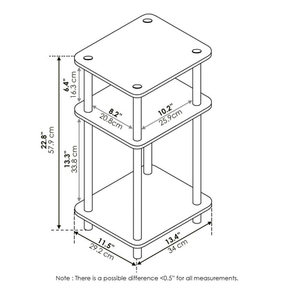 Furinno 3-Tier End Table in French Oak Grey