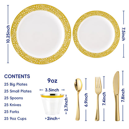 150 Count Gold Disposable Dinnerware Set for Parties