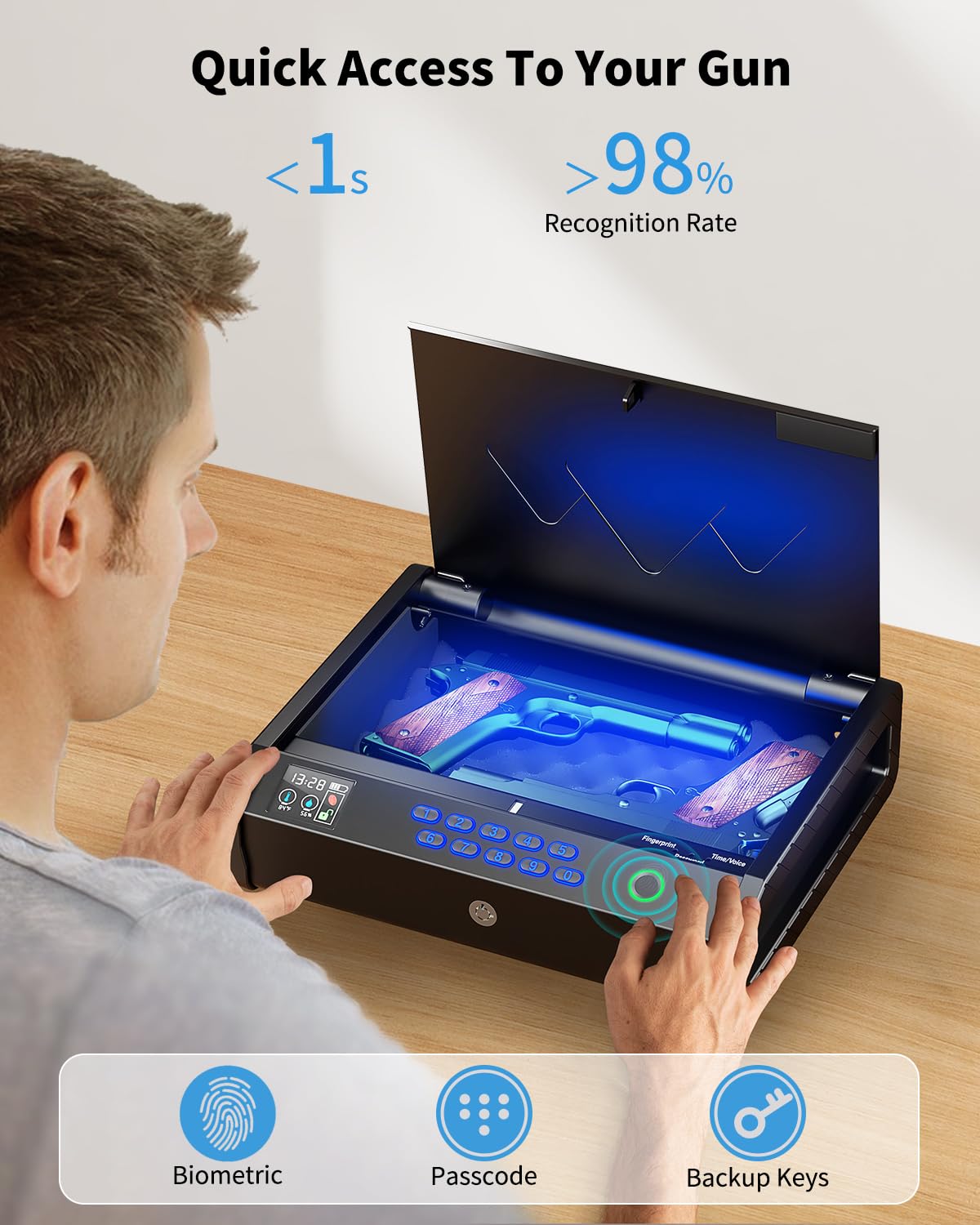Biometric Handgun Safe with LCD Display and USB