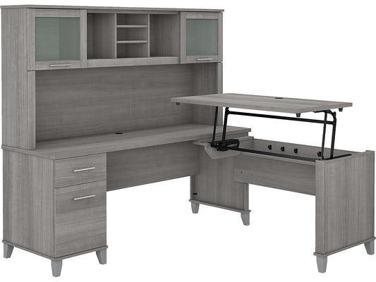 Bush Furniture Sit Stand L Shaped Desk with Hutch