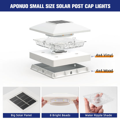 Solar Post Cap Lights, Waterproof LED, 6 Pack