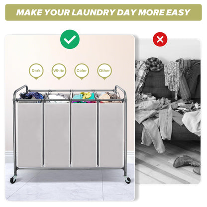 Laundry Sorter Hamper with Wheels and 4 Sections