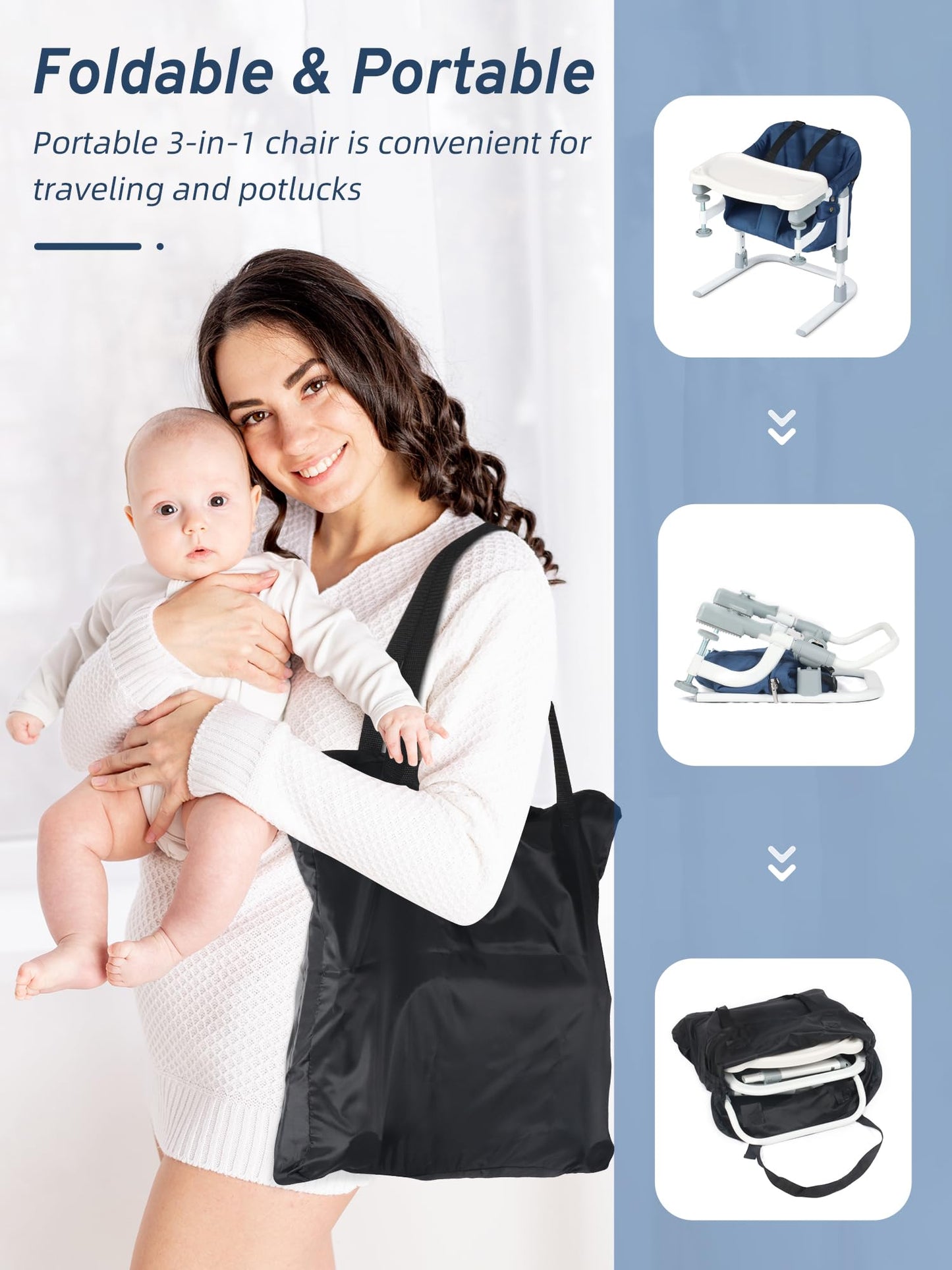 BIUSIKAN Travel High Chair, Foldable High Chairs for Babies and Toddlers, Hook on High Chair with Carry Bag, Booster Seat for Kitchen Chair, Adjustable Height, Portable High Chair for Camping