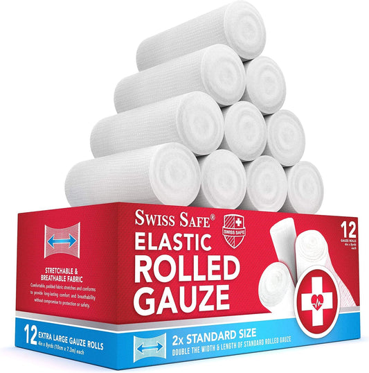 Swiss Safe 4" x 8 Yards Stretch Gauze Rolls 6-Pack