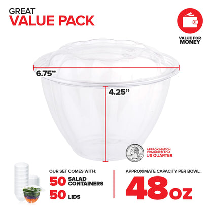 Plastic Salad Bowls with Lids, 50 Count