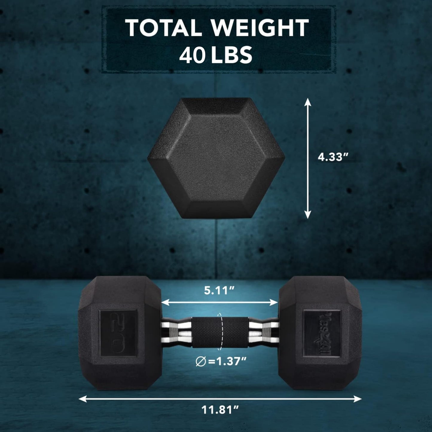 Yes4All 20 LBS Rubber Hex Dumbbell Set