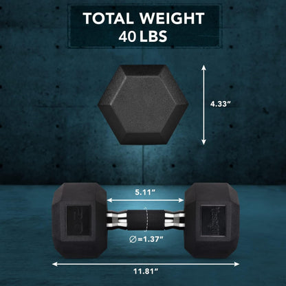 Yes4All 20 LBS Rubber Hex Dumbbell Set