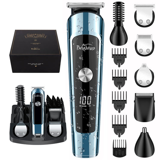 Brightup Beard Trimmer for Men, IPX7 Waterproof Mens Grooming Kit with Cordless Hair Clippers, Electric Razor with LED Display, Shavers for Mustache, Body, Face, Ear, Nose Hair Trimmer, Gifts for Men