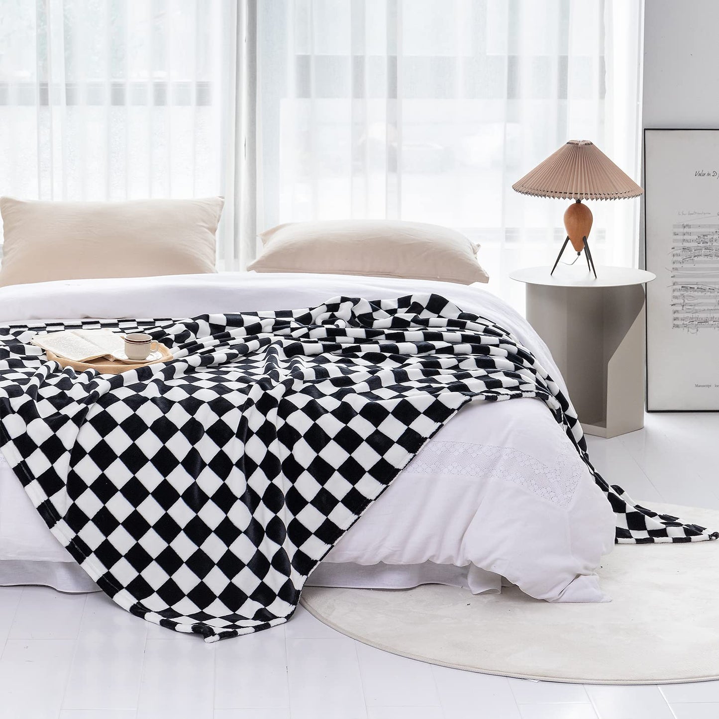 LOMAO Flannel Throw Blanket, Checkerboard Pattern