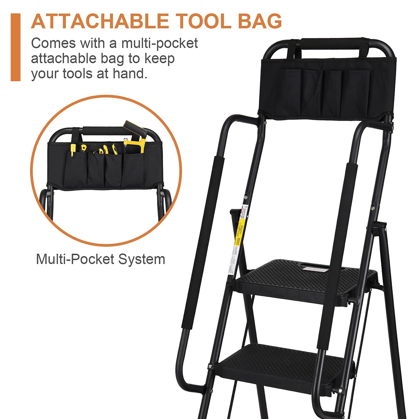 HBTower Folding Step Ladder with Handrails